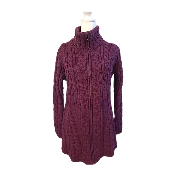Kilronan Knitwear Ireland Merino Wool  Zip High Neck Maroon Sweater Sz S  NWOT - Picture 2 of 14